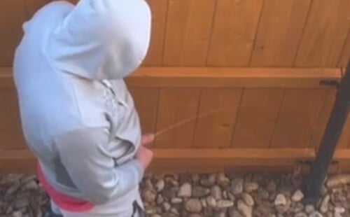 Hung guy caught peeing in public by surveillance camera