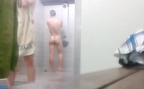Hot jock caught showering in gym locker room