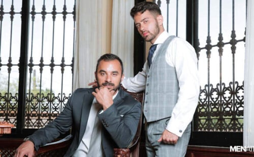 Xavi Duran enjoys Robbie Rojo's dinnertime BJ at Men At Play