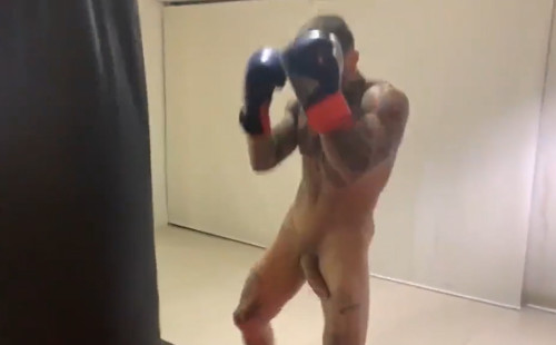 Naked boxer training with hardon