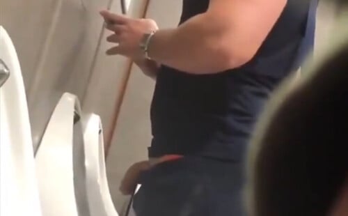 Hung uncut guy caught peeing while texting