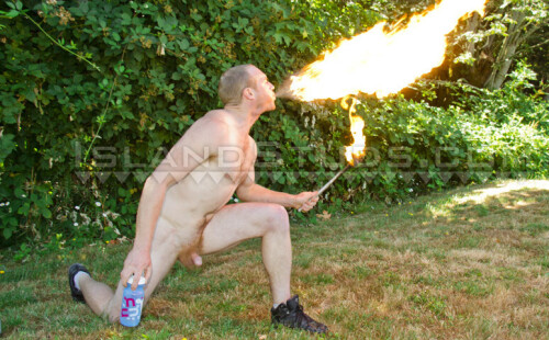 Naked Redhead Breathes Fire & Blows Flying Cumshot!