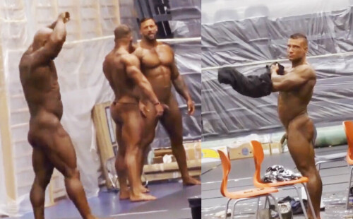 Bodybuilders naked on stage