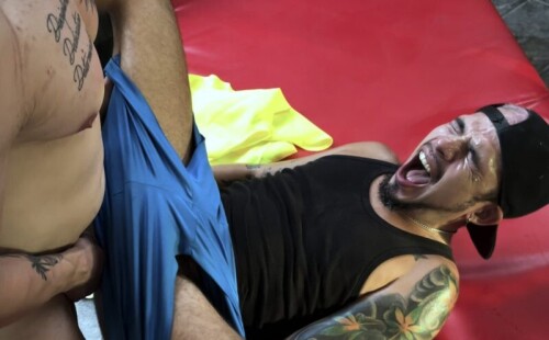 Reluctant beautiful bottom bummed on bench at Raw Road Nation