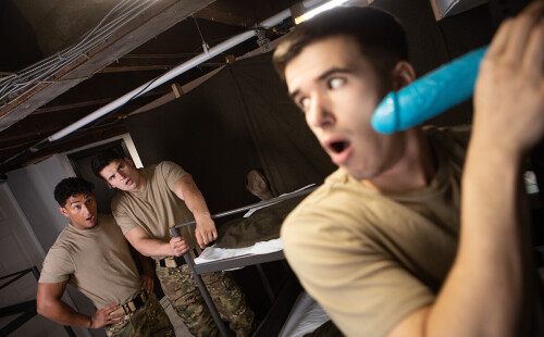 Hunk Secretly Watches Soldiers Fucking in Their Bunk