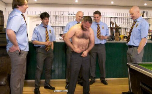 Beefy, hairy man Johnny loses the bet & must get naked in front of his teammates