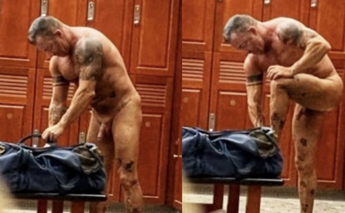 Big dick daddy caught by a gym hidden cam