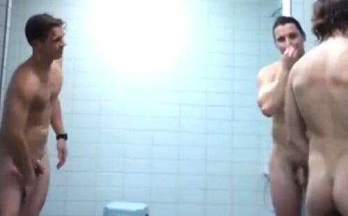 Guys caught in communal shower by spycam