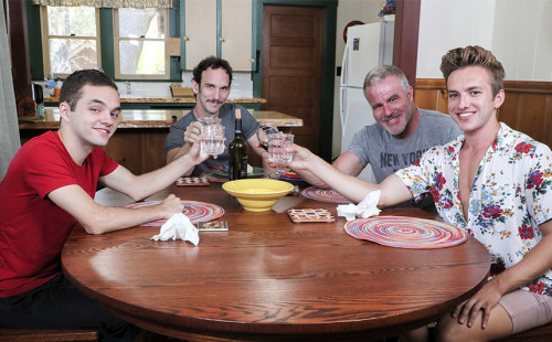 Dale, Greg, Bar and Marcus in a bareback family orgy