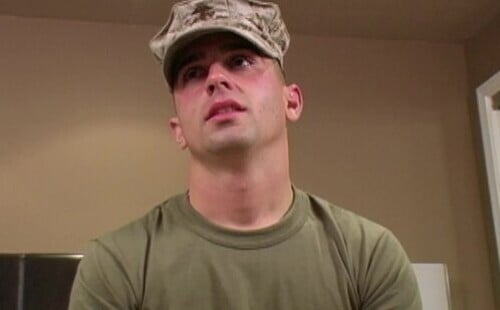 Handsome, hung & married marine Miller gets his first handjob from a man.