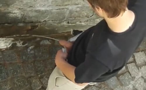 Hung guy caught peeing in the street