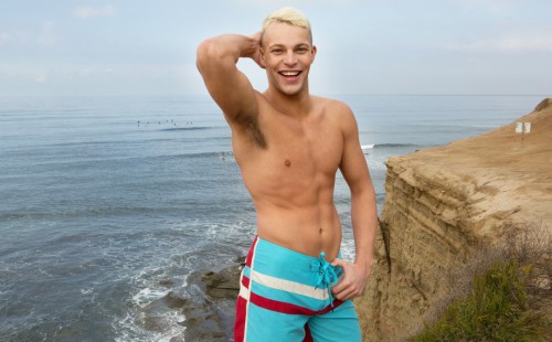 Blond newcomer Nathaniel plays with his hard cock