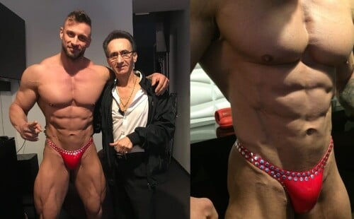 Hungarian bodybuilder trying on his new custom made posers